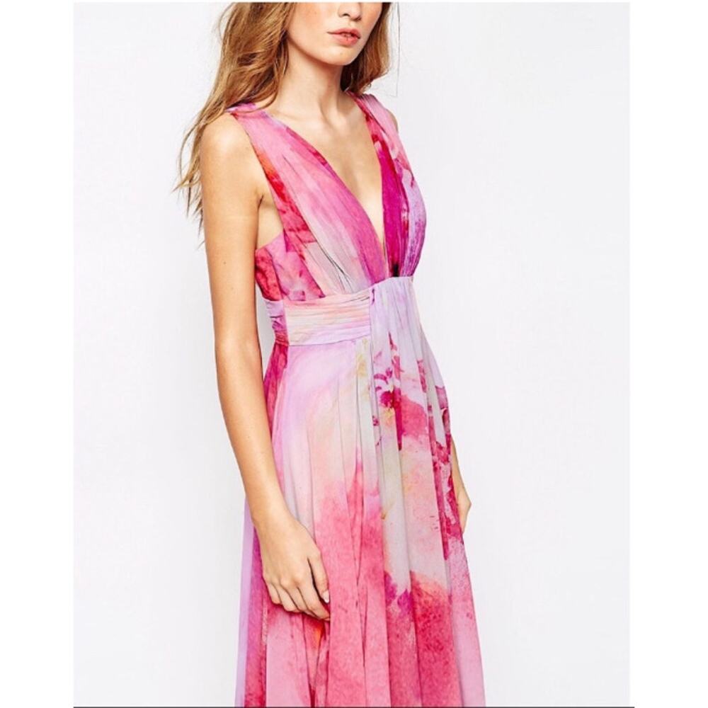 Fame and Partners Valencia Watercolor Floral Maxi Dress Split Empire Chiffon 6 - Picture 3 of 17